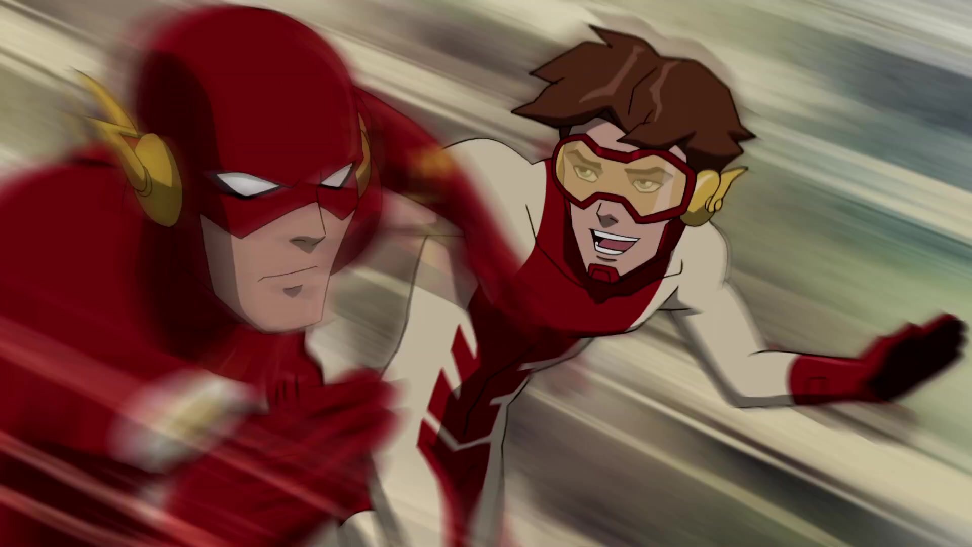 Bart Allen (James Marsden) annoys his grandfather Barry (George Eads) in Young Justice Season 2 Episode 6 "Bloodlines" (2012), Warner Bros. Animation