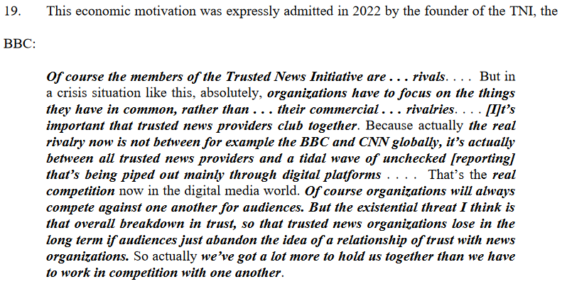 BBC Senior News Controller Jamie Angus explains the role of the Trusted News Initiative, as cited by Robert F. Kennedy in Children's Health Defense et al v. WP Company, LLC et al (2023)