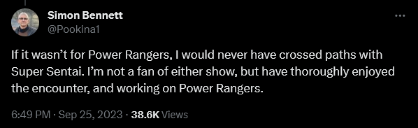 'Power Rangers Cosmic Fury' Simon Bennett offers further insight into his feelings on 'Super Sentai'