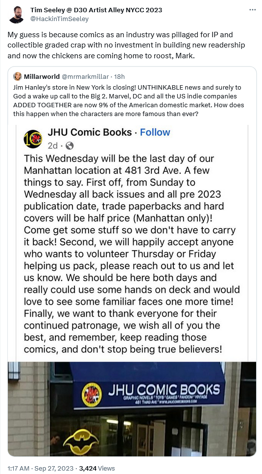 Tim Seeley weighs in on Mark Millar's concerns towards the comic book industry