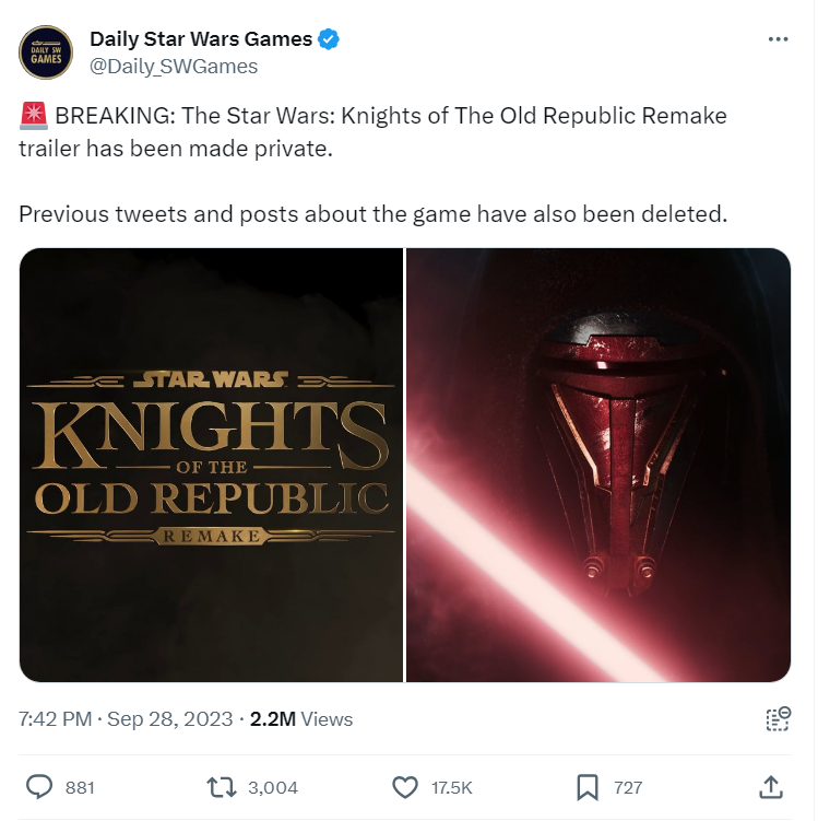 Rumor: A new Star Wars: Knights of the Old Republic may be in development