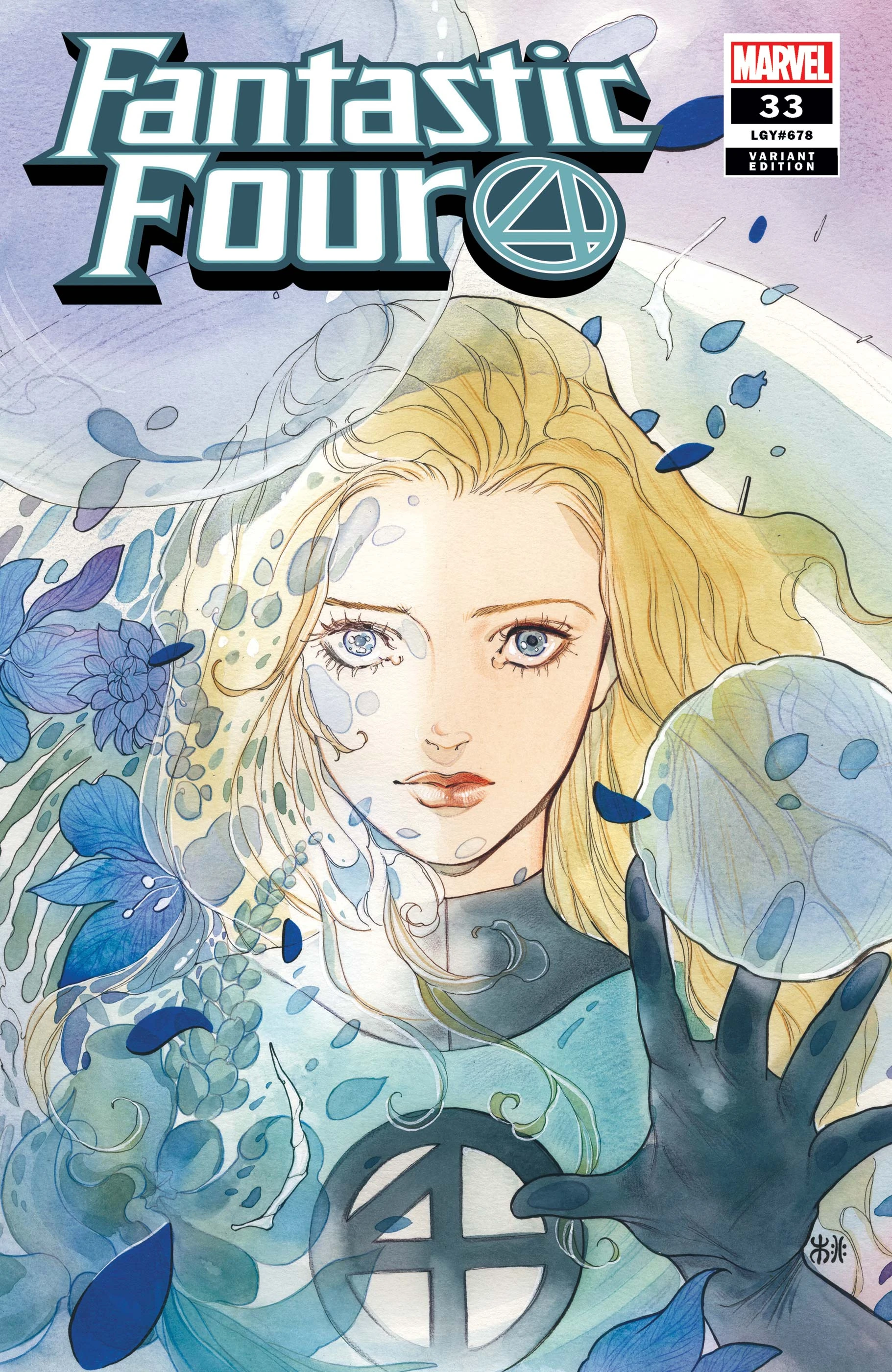 Sue Storm looks her best on Peach Momoko's variant cover to Fantastic Four Vol. 6 #33"Bride of Doom, Part 2: Royal Wedding" (2021), Marvel Comics