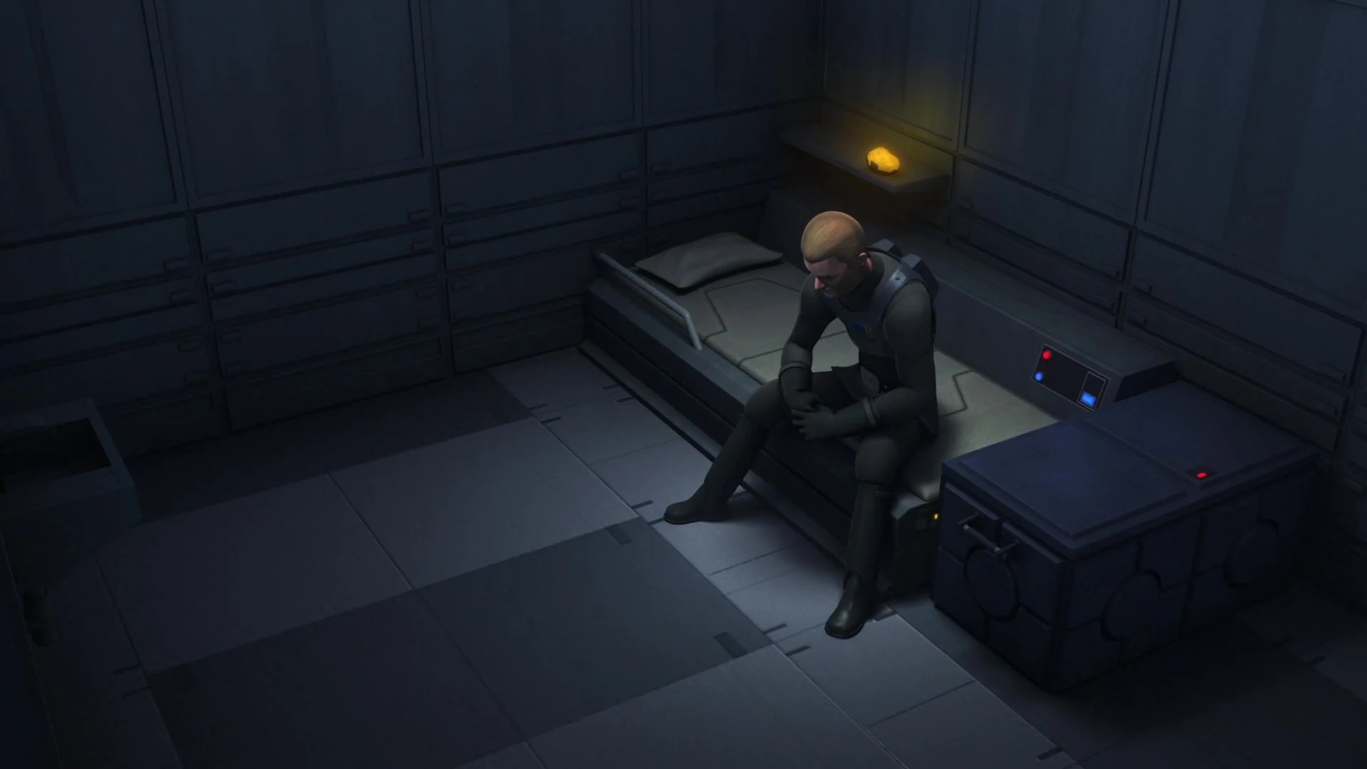 Agent Kallus (David Oyelowo) begins to doubt the Empire's mission in Star Wars Rebels Season 2 Episode 17 "The Honorable Ones" (2016), Lucasfilm