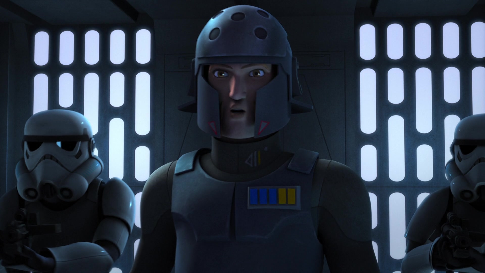 Agent Kallus (David Oyelowo) ambushes the crew of the Ghost in Star Wars Rebels Season 2 Episode 17 "The Honorable Ones" (2016), Lucasfilm
