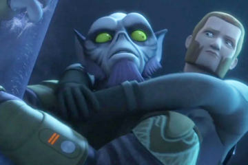 Zeb (Steve Blum) carries Agent Kallus (David Oyelowo) to safety in Star Wars Rebels Season 2 Episode 17 "The Honorable Ones" (2016), Lucasfilm