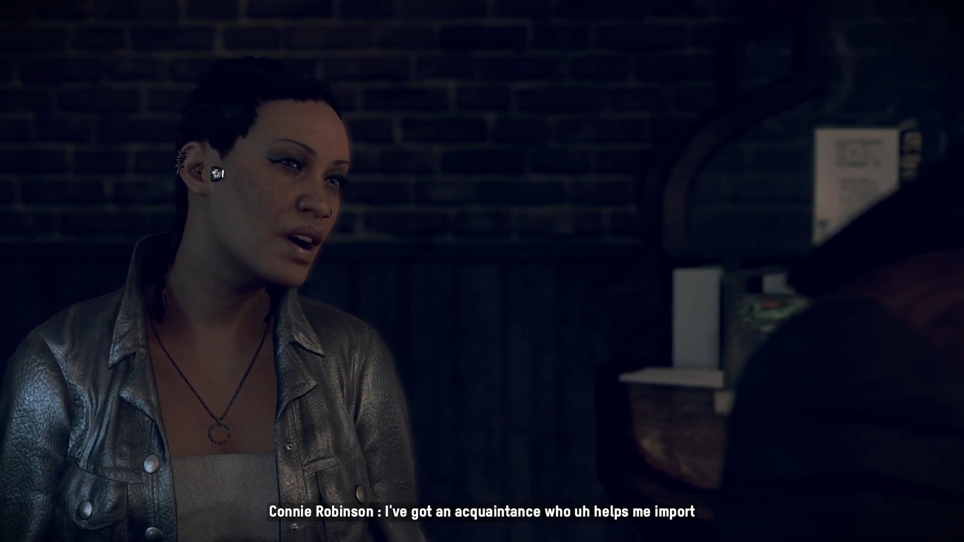 Connie Robinson (Cathy Young) has a mission for Aiden Pearce (Noam Jenkins) in Watch Dogs: Legion - Bloodline (2021), Ubisoft