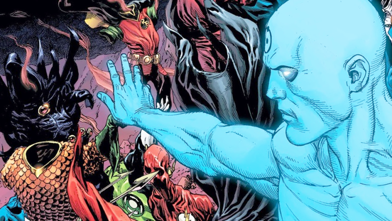 Doctor Manhattan puts an end to the pre-N52 DC universe on Gary Frank and Brad Anderson's variant cover to Doomsday Clock Vol. 1 #9 "Blind Spot" (2018), DC