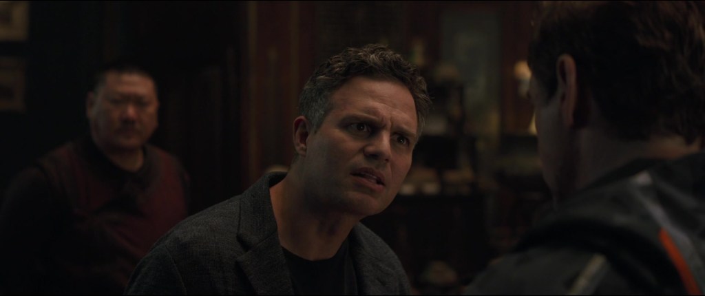Bruce Banner (Mark Ruffalo) warns Tony Stark (Robert Downey Jr.) about Thanos (Josh Brolin) in Avengers: Infinity War (2018), Marvel Studios