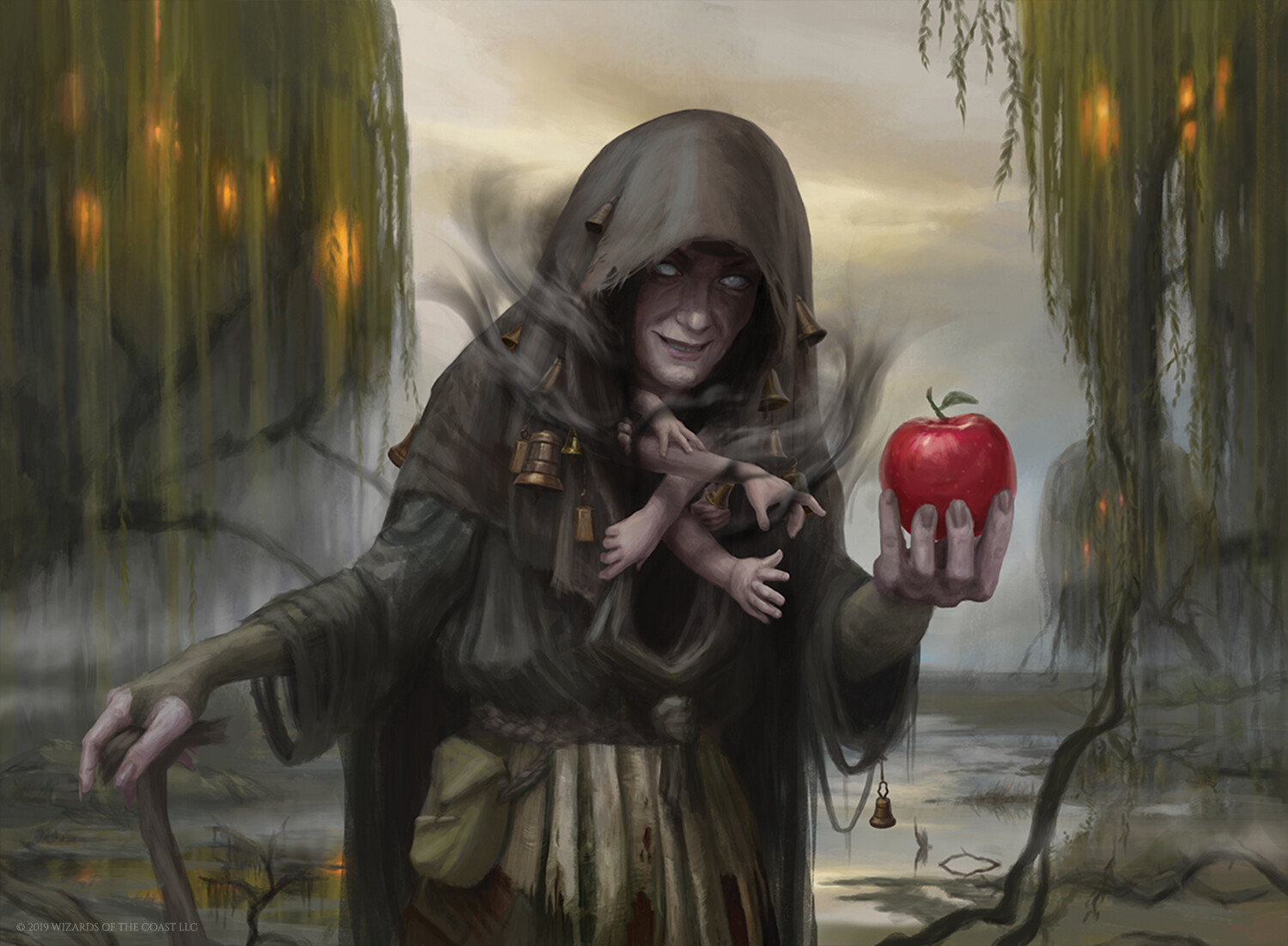 Tempting Witch via Card #283, Magic: The Gathering - Jumpstart (2020), Wizards of the Coast. Art by Mila Pesic.