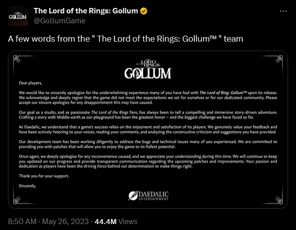 Archive Link The Lord of the Rings: Gollum Official Twitter