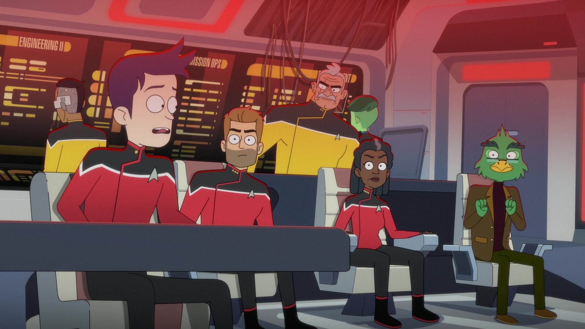 The crew of the U.S.S. Cerritos prepares for battle in Star Trek: Lower Decks Season 3 Episode 10 "The Stars at Night" (2022), Paramount Plus