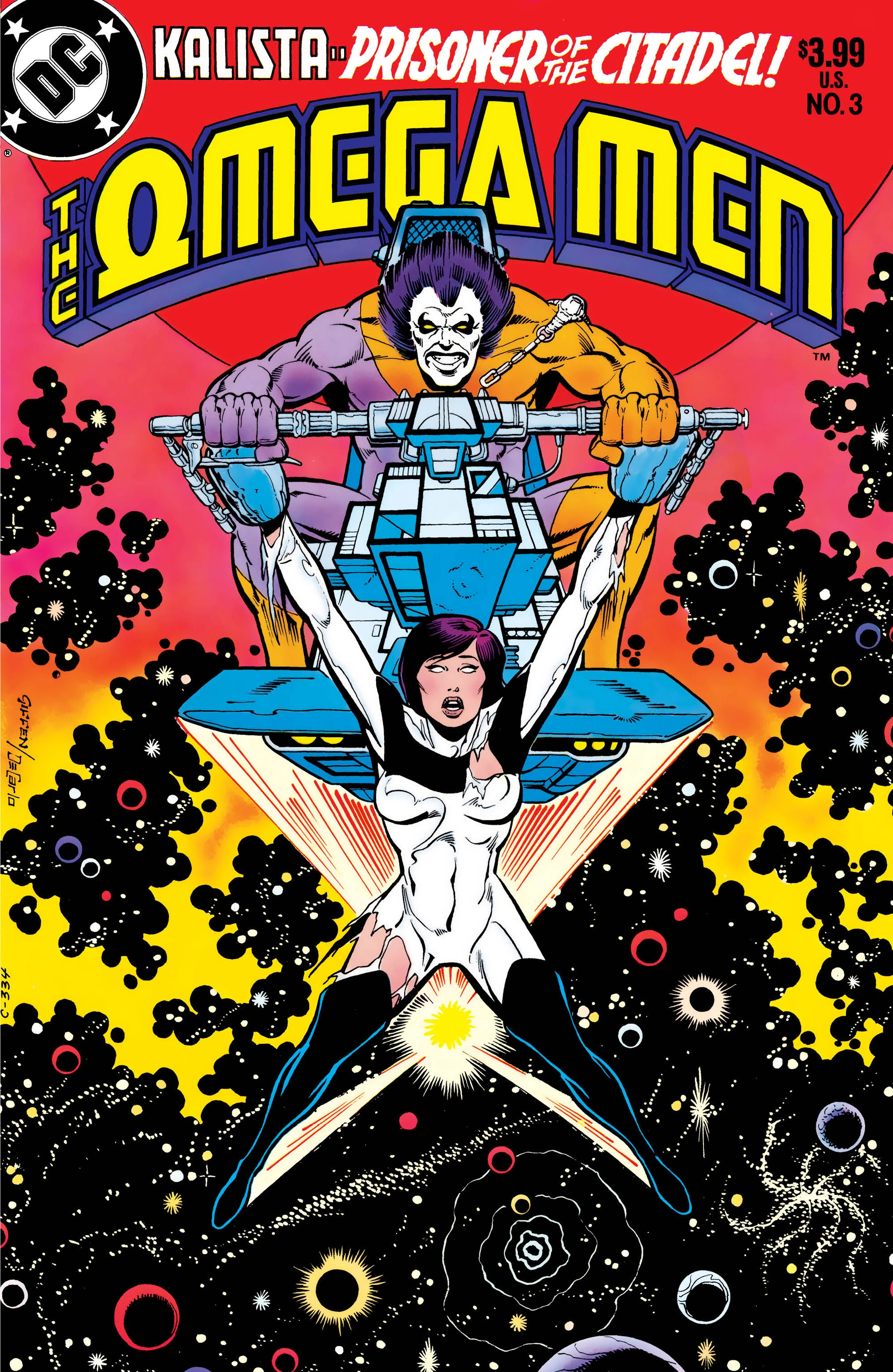 Lobo tears his way into the DCU on Keith Giffen and Mike DeCarlo's cover to Omega Men Vol. 1 #3 "Assault on Euphorix" (1983), DC