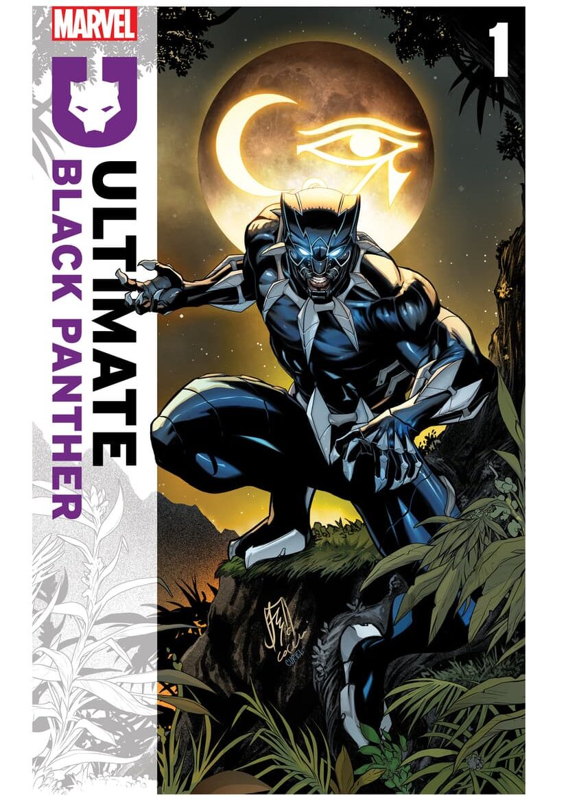 T'Challa sets his sights on Konshju and Ra on Stefano Caselli's cover to Ultimate Black Panther Vol. 1 #1 (2023), Marvel Comics