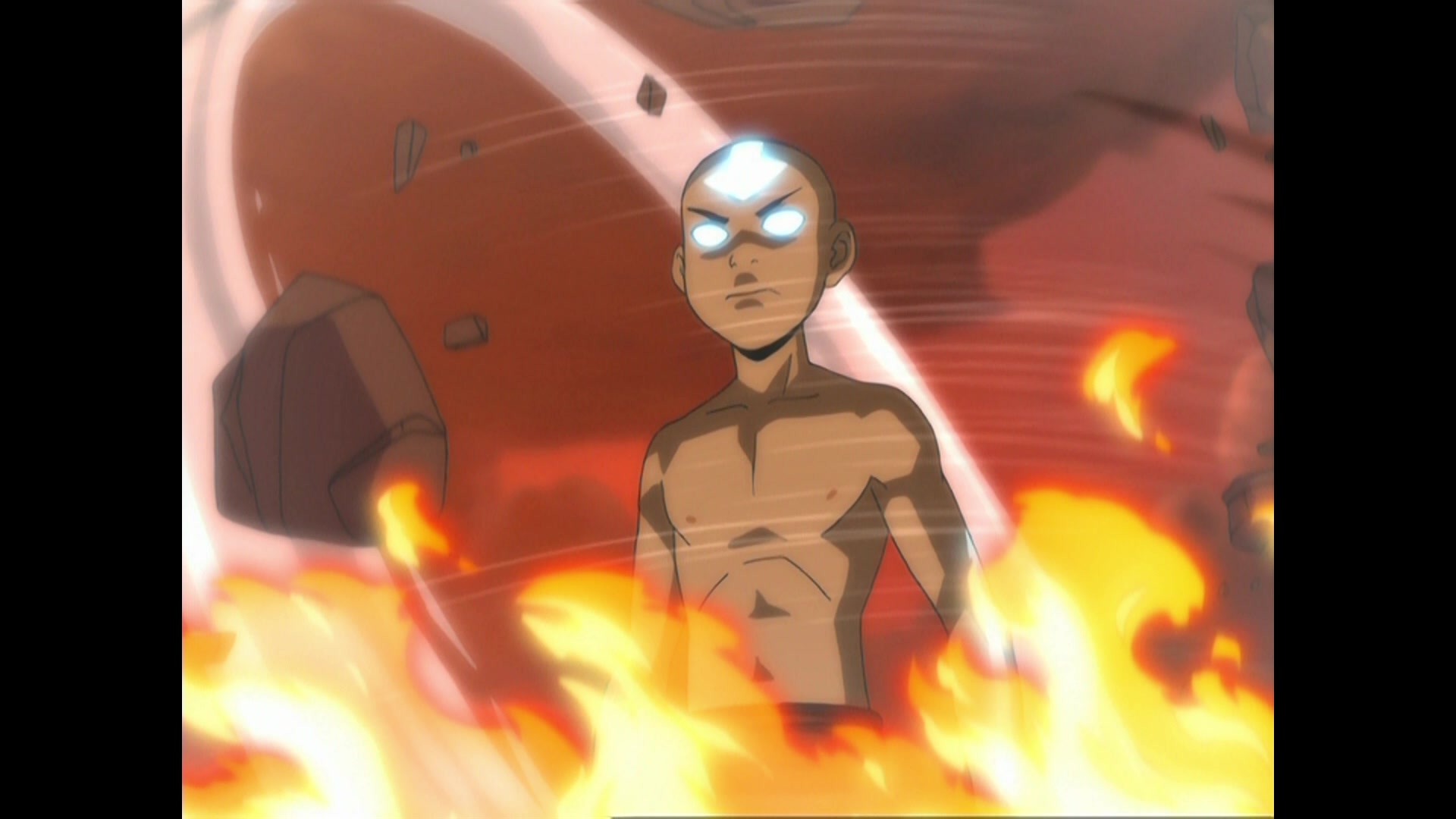 Aang (Zach Tyler Eisen) unleashes his full Avatar state in Avatar: The Last Airbender Season 3 Episode 21 "Sozin's Comet, Part 4: Avatar Aang" (2008), Nickelodeon