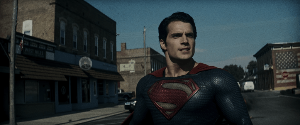 Superman (Henry Cavill) watches as Zod (Michael Shannon) escapes in Man of Steel (2013), Warner Bros. Pictures
