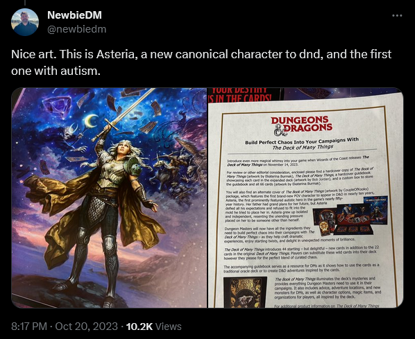 @NewbieDM discovers the existence of Asteria, Dungeons and Dragons' first canon autistic character.