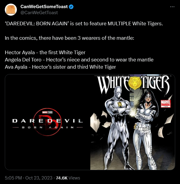 Rumor 'Daredevil Born Again' To Feature "Multiple White Tigers", Hero