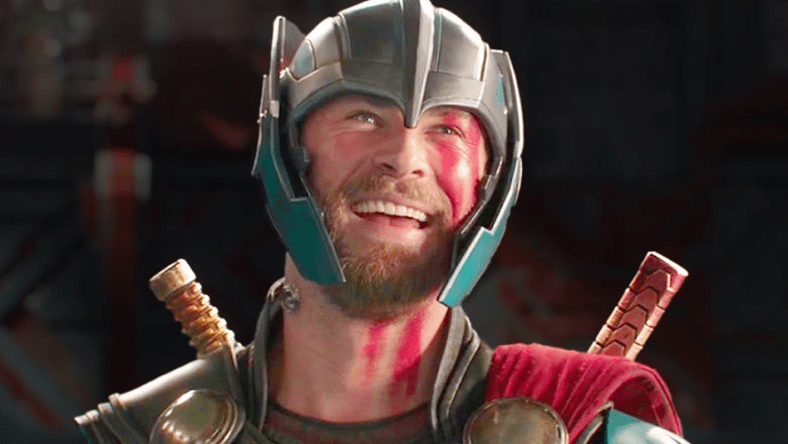 Thor (Chris Hemsworth) meets a friend in Thor: Ragnarok (2017), Marvel Entertainment