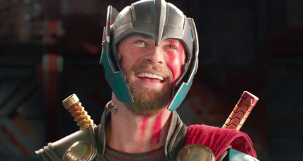 Thor (Chris Hemsworth) meets a friend in Thor: Ragnarok (2017), Marvel Entertainment