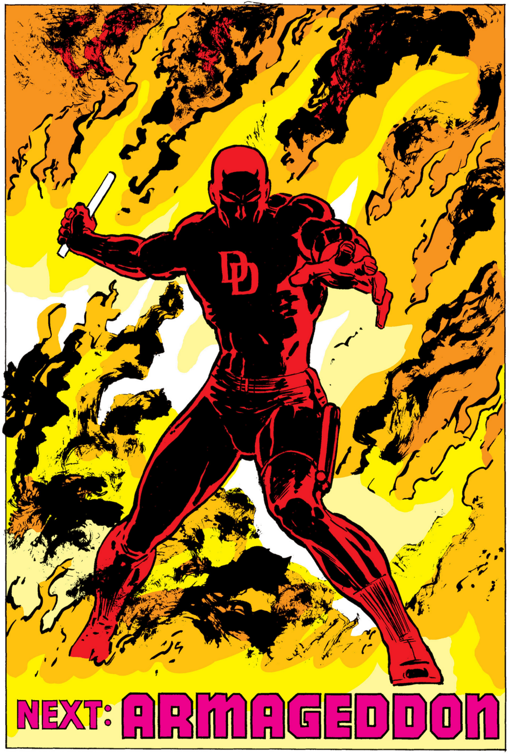 Daredevil rises from the ashes in Daredevil Vol. 1 #232 "God and Country" (1986), Marvel Comics. Words by Frank Miller, art by David Mazzucchelli, Max Scheele, and Joe Rosen.