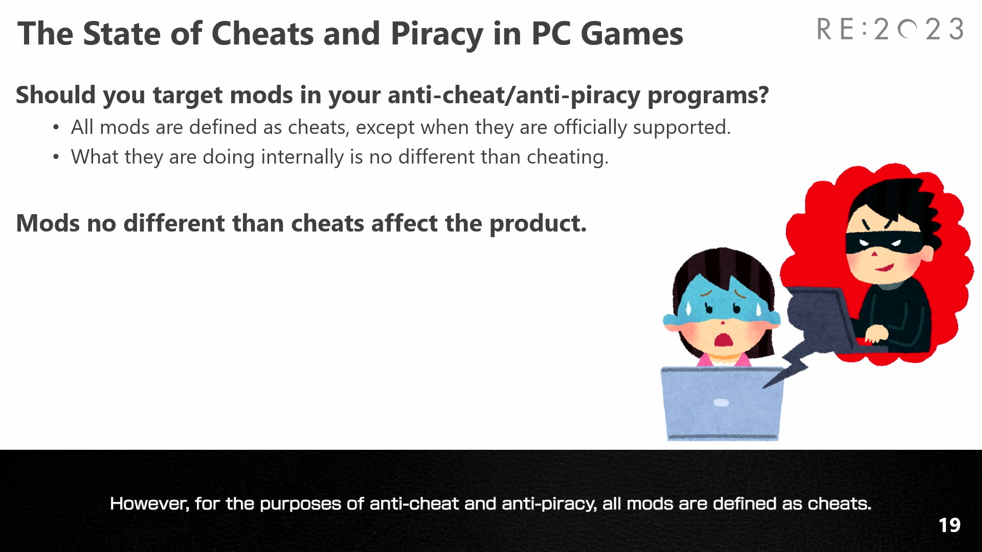 Taro Yahagi hosts the 'Anti-cheat and Anti-Piracy Measures in PC GamesRecommendations for In-House Production' at Capcom's RE:2023 Conference