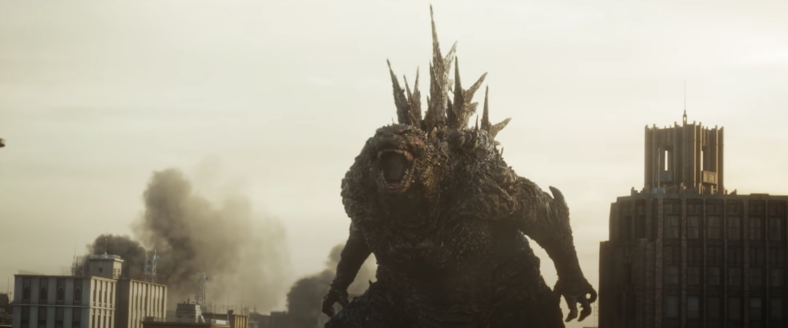 A menacing Godzilla walks through the streets of Tokyo in Godzilla Minus One (2023), Toho Co., Ltd