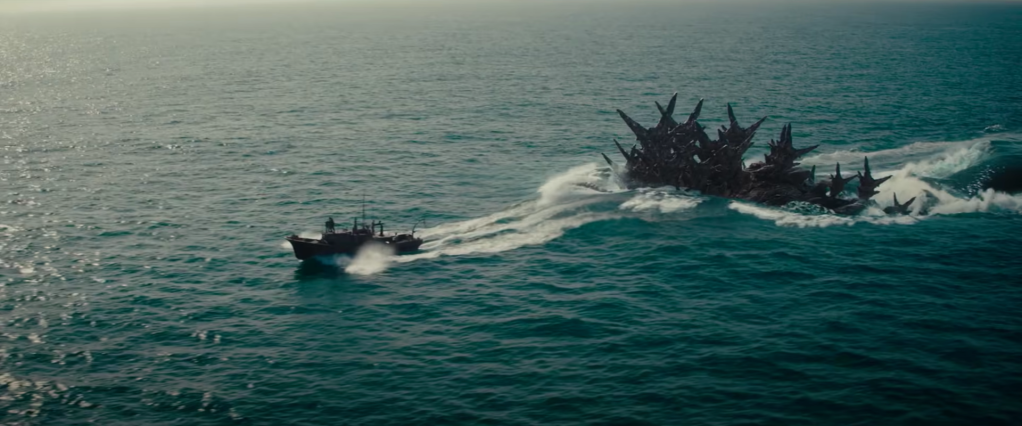 Godzilla approaches a Japanese vessel in Godzilla Minus One (2023), Toho Co., Ltd