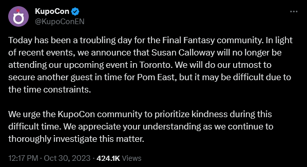 Final Fantasy XIV vocalist Susan Calloway comes under fire for her Twitter likes