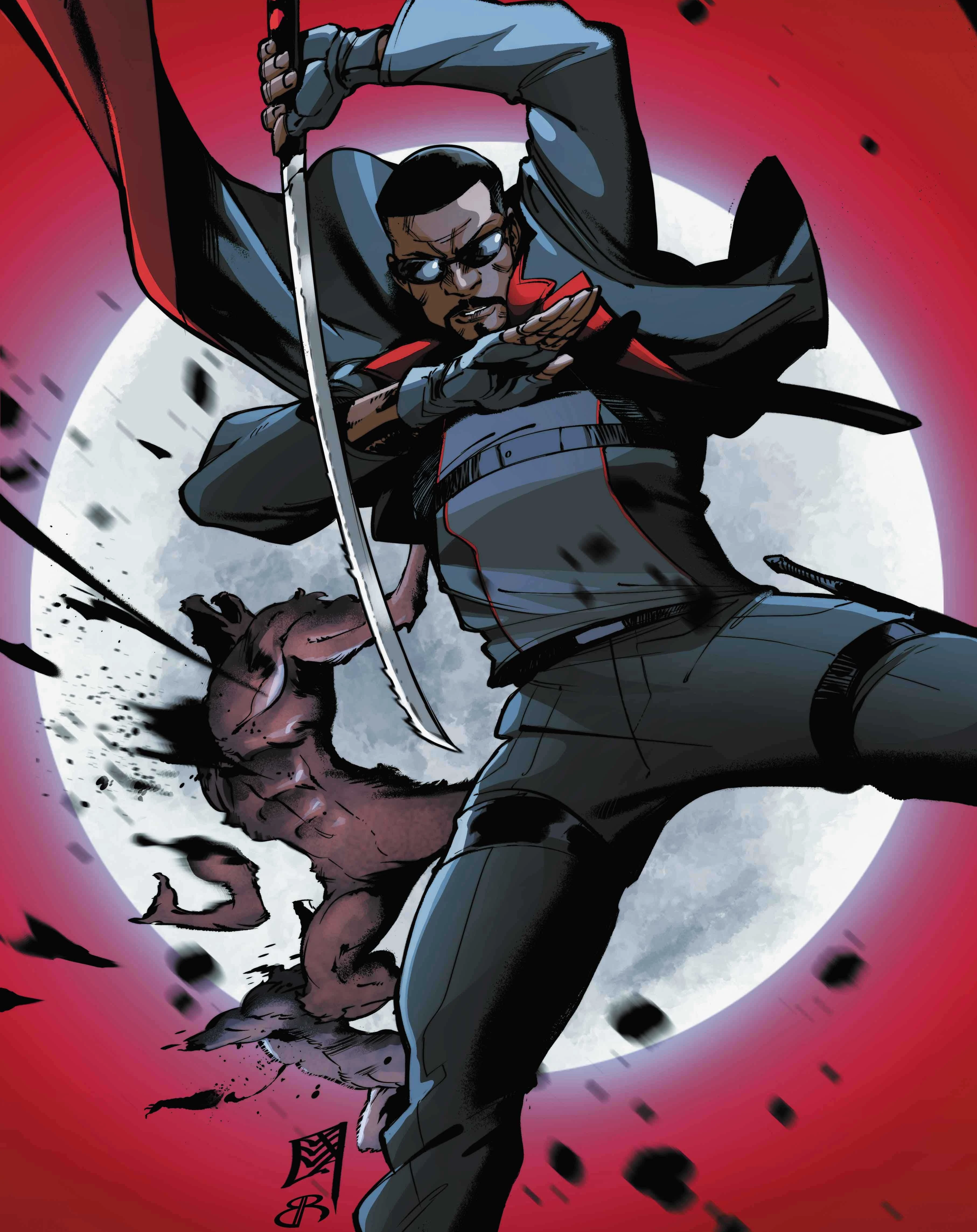 Blade does his best 'anime swordfight' impression on C.F. Villa's Stormbreakers variant cover to Blade Vol. 5 #3 "Mother of Evil: Part Three" (2023), Marvel Comics