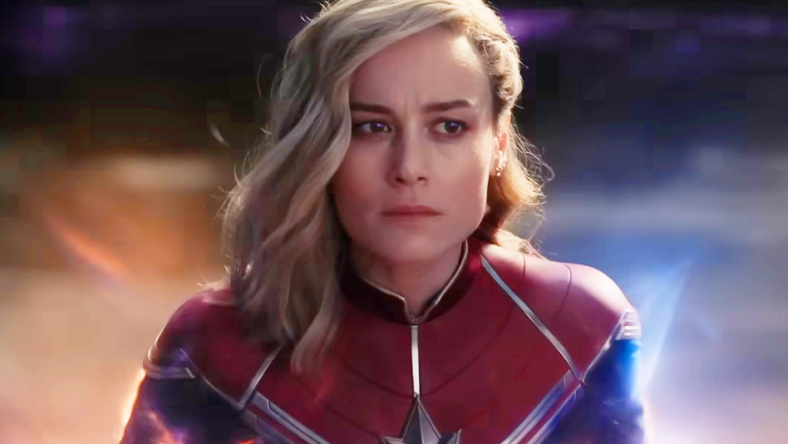 Captain Marvel (Brie Larson) readies herself for the Kree's counter-attack in The Marvels (2023), Marvel Entertainment