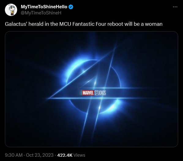 MyTimeToShineHello suggests 'Fantastic Four' will feature a female herald of Galactus.