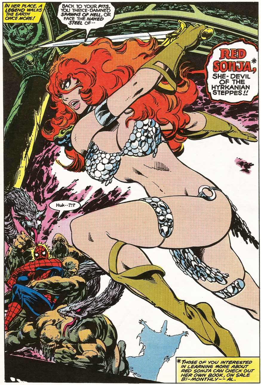 The spirit of Red Sonja takes possession of Mary-Jane Watson in Marvel Team-Up Vol. 1 #79 "Sword of the She-Devil" (1978), Marvel Comics. Words by Christ Claremont and John Byrne, art by John Byrne, Terry Austin, Glynis Wein, and Tom Orzechowski.