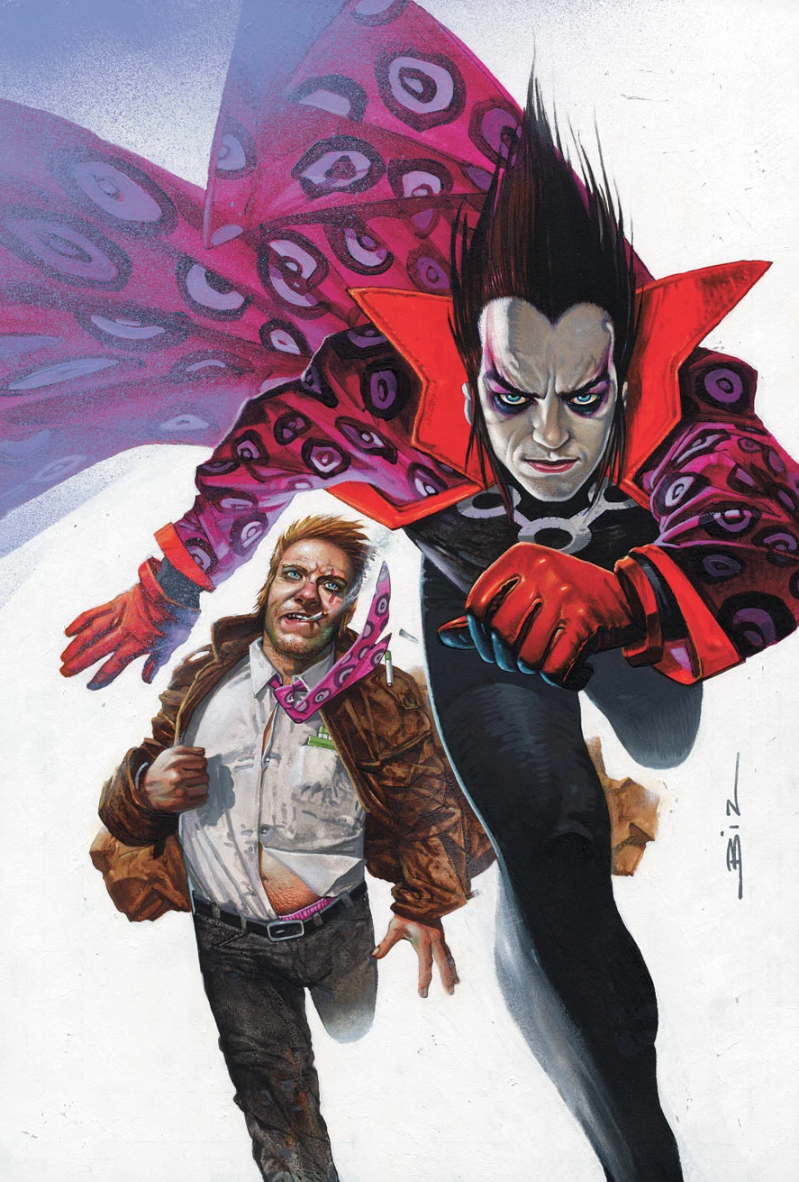 John Constantine gives chase to Shade the Changing Man on Simon Bisley's cover to Hellblazer Vol. 1 #270 "Sectioned, Part Four: Psychotic Love" (2010), DC