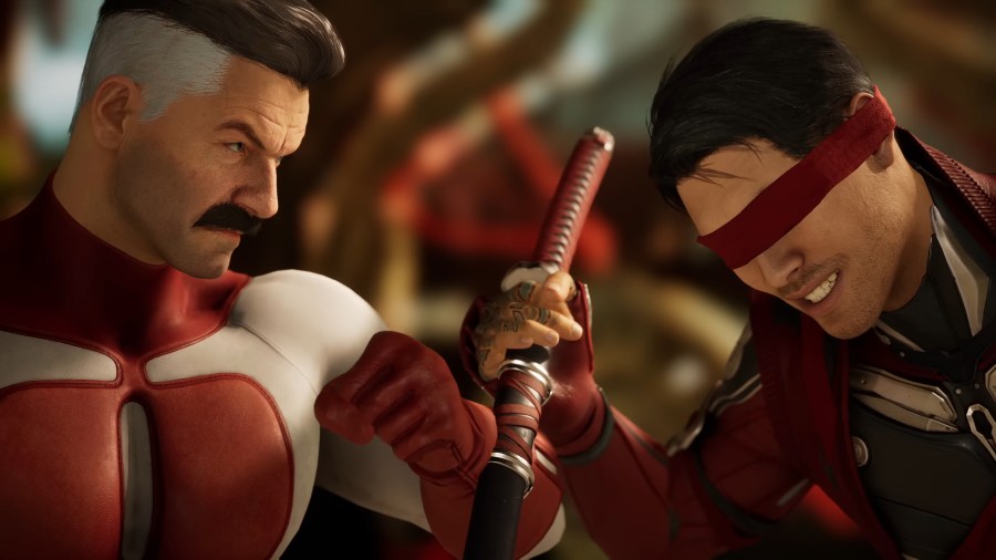 Omni-Man (J.K. Simmons) clashes with Kenshi (Vic Chao) in Mortal Kombat 1 (2023), NetherRealm Studios