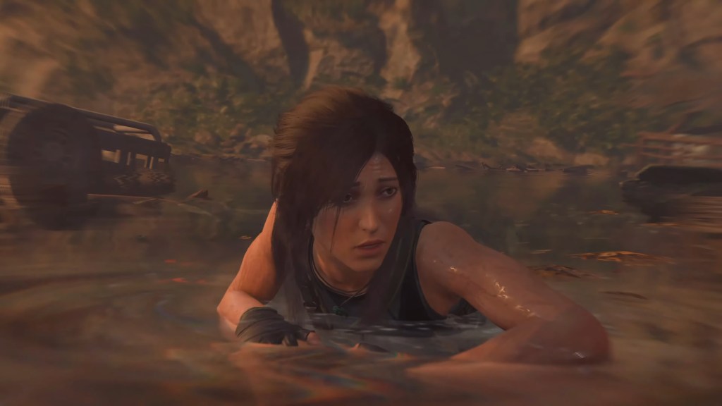 Lara Croft (Camilla Luddington) gasps for air in Shadow of the Tomb Raider (2018), Eidos-Montréal