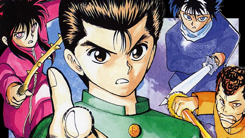 Team Urameshi is ready for a fight on Yoshihiro Togashi's cover to Yu Yu Hakusho Vol. 4 "Training Day" (1991), Shueisha