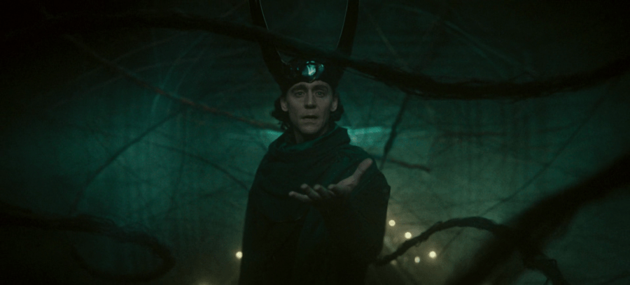 Loki (Tom Hiddleston) reaches out to take control of the many threads of the Multiverse in Loki Season 2 Episode 6 "Glorious Purpose" (2023), Marvel Entertainment