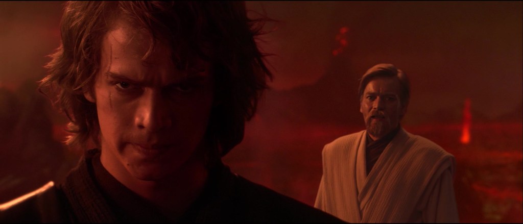 Anakin Skywalker (Hayden Christensen) refuses to listen to Obi-Wan Kenobi in Star Wars - Episode III: Revenge of the Sith (2005), Lucasfilm