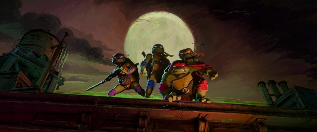 Donatello (Micah Abbey), Leonardo (Nicolas Cantu), Raphael (Brandy Noon), and Michelangelo (Shamon Brown Jr.) are ready to embark on a very important mission in Teenage Mutant Ninja Turtles: Mutant Mayhem (2023), Paramount Pictures