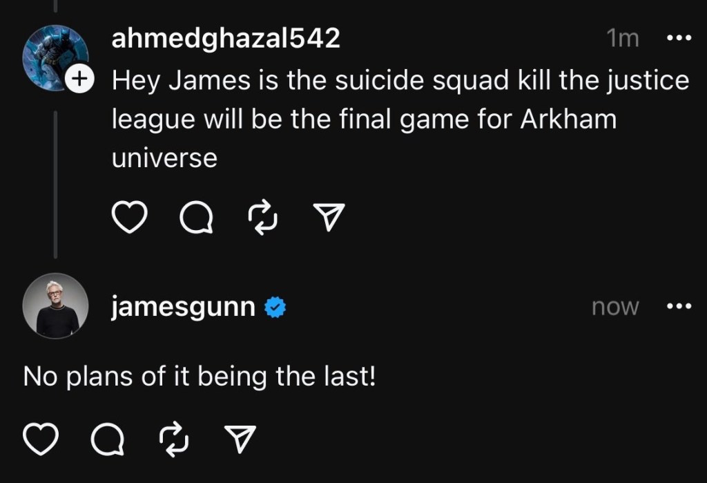 In a now-deleted post, James Gunn appears to confirm more 'Arkham' universe games are on the way.