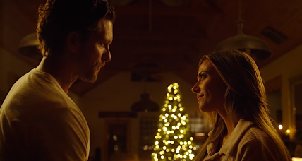 Jana Kramer as Lexie Crenshaw and Adam Senn as Coby Mason in A Cowboy Christmas Romance (2023), Lifetime