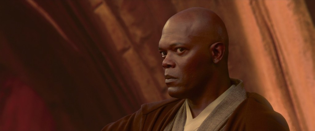 Mace Windu (Samuel L. Jackson) makes his presence known in Star Wars Episode II: Attack of the Clones (2002), Lucasfilm
