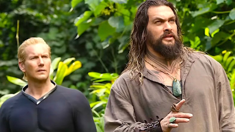 Orm Marius (Patrick Wilson) and Arthur Curry (Jason Momoa) lay eyes on a giant butterfly in Aquaman and the Last Kingdom (2023), Warner Bros. Pictures