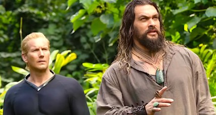 Orm Marius (Patrick Wilson) and Arthur Curry (Jason Momoa) lay eyes on a giant butterfly in Aquaman and the Last Kingdom (2023), Warner Bros. Pictures