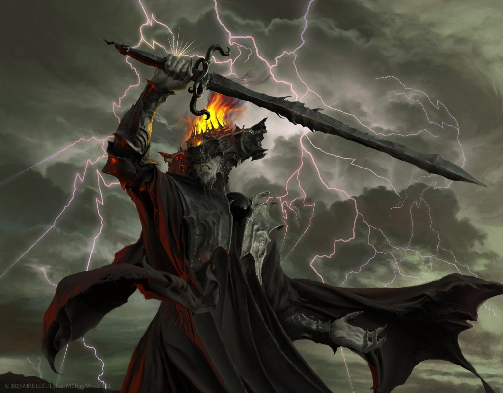 Sauron, Lord of the Rings Card #4  from Magic: The Gathering - The Lord of the Rings: Tales of Middle-earth Set (2023), Wizards of the Coast. Art by Alex Brock.