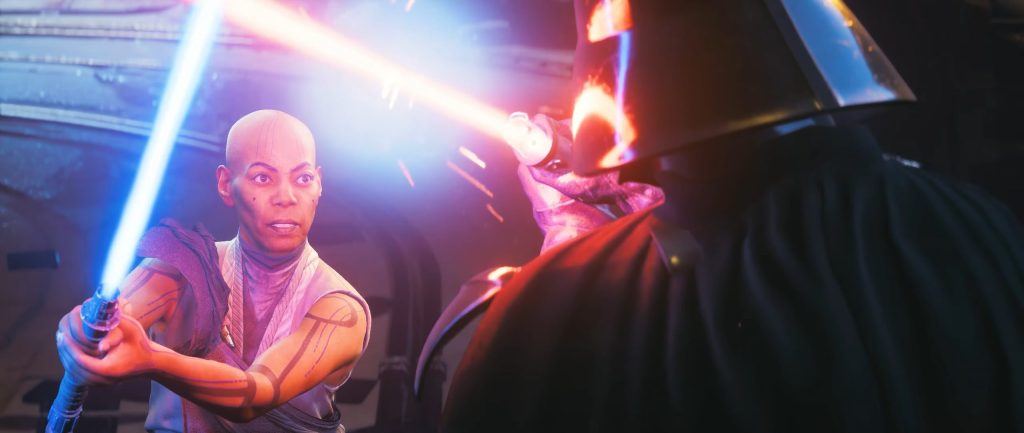 Cere Junda (Debra Wilson) prepares for her final fight with Darth Vader (Scott Lawrence) in Star Wars Jedi: Survivor (2023), EA
