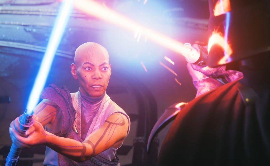 Cere Junda (Debra Wilson) comes face-to-face with Darth Vader (Scott Lawrence) in Star Wars Jedi: Survivor (2023), EA