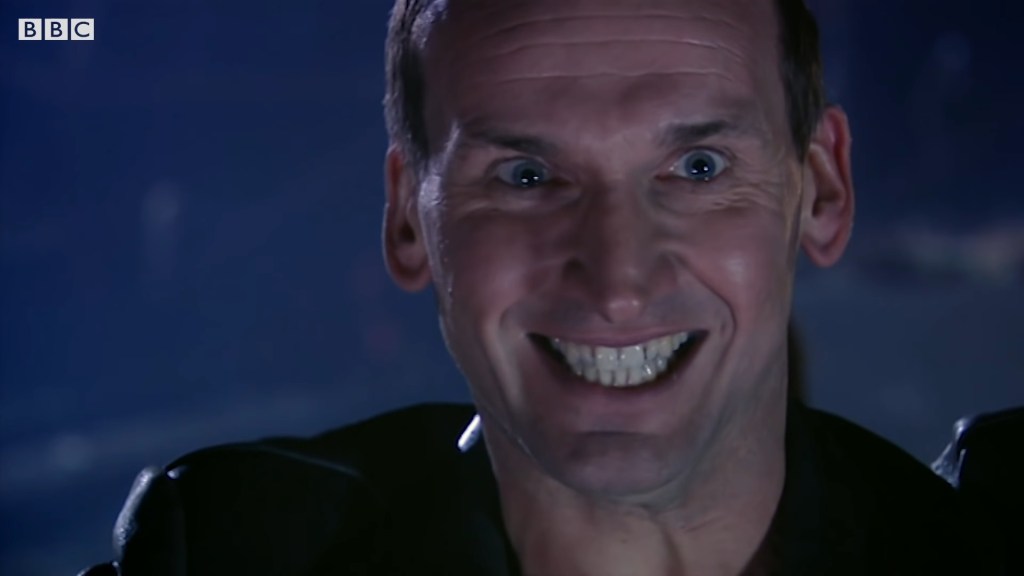 The Doctor (Christopher Eccleston) reappears following the defeat of the Reapers in Doctor Who Series 1 Episode 12 "Father's Day" (2005), BBC
