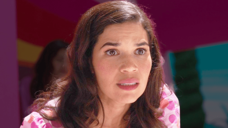 Gloria (America Ferrera) tells Barbie (Margot Robbie) about the female experience in Barbie (2023), Warner Bros. Pictures