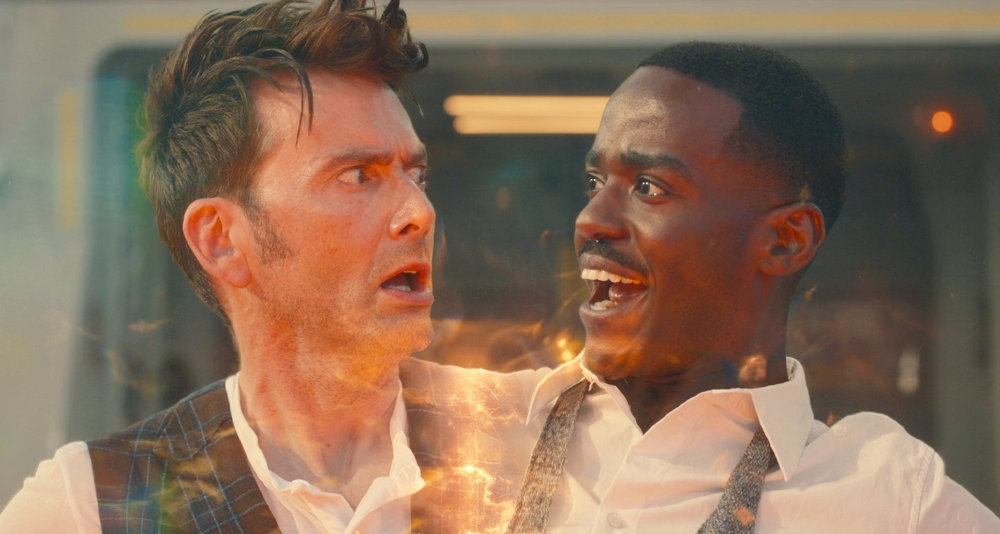 The 14th Doctor (David Tennant) experiences a snag when regenerating into his next form (Ncuti Gatwa) in Doctor Who Special 303 “The Giggle" (BBC)